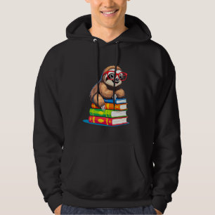 Cute Sloth Animal Books Lover Librarian Reading Ch Hoodie