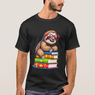 Cute Sloth Animal Books Lover Librarian Reading Ch T-Shirt