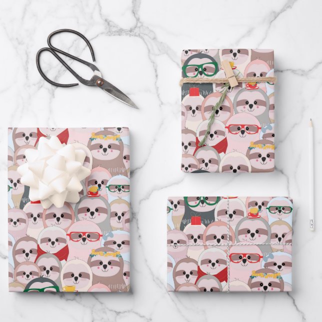 Cute Sloth Animal Cartoon Funny Animal Wrapping Paper Sheet (Front)