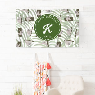 Cute Sloth Animal Pattern in Wild Forest Birthday Banner