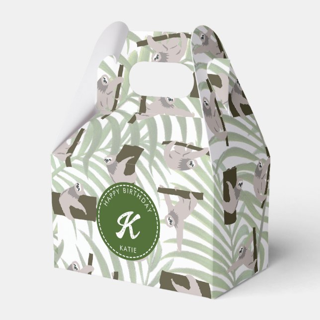 Cute Sloth Animal Pattern in Wild Forest Birthday Favour Box (Front Side)