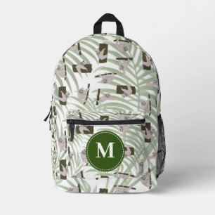 Cute Sloth Animal Pattern in Wild Forest Monogram Printed Backpack