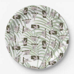 Cute Sloth Animal Pattern in Wild Forest Paper Plate
