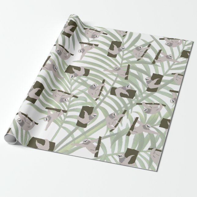 Cute Sloth Animal Pattern in Wild Forest Wrapping Paper (Unrolled)