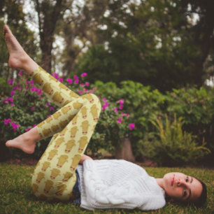 Cute Sloth Animal Yoga Lotus Pose Pale Yellow Leggings