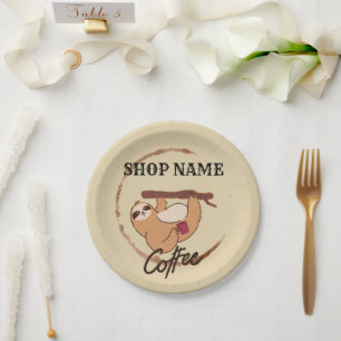 Cute sloth animals coffee Tea custom Shop name Paper Plate