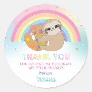 Cute Sloth Art Party Birthday Thank You Favour Classic Round Sticker