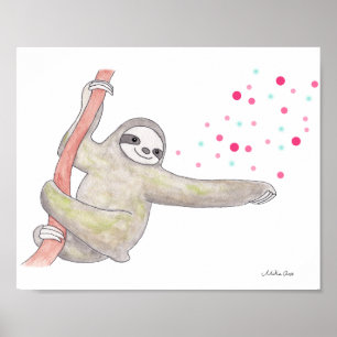 Cute Sloth Art Poster Happy Sloth Animal Wall Art