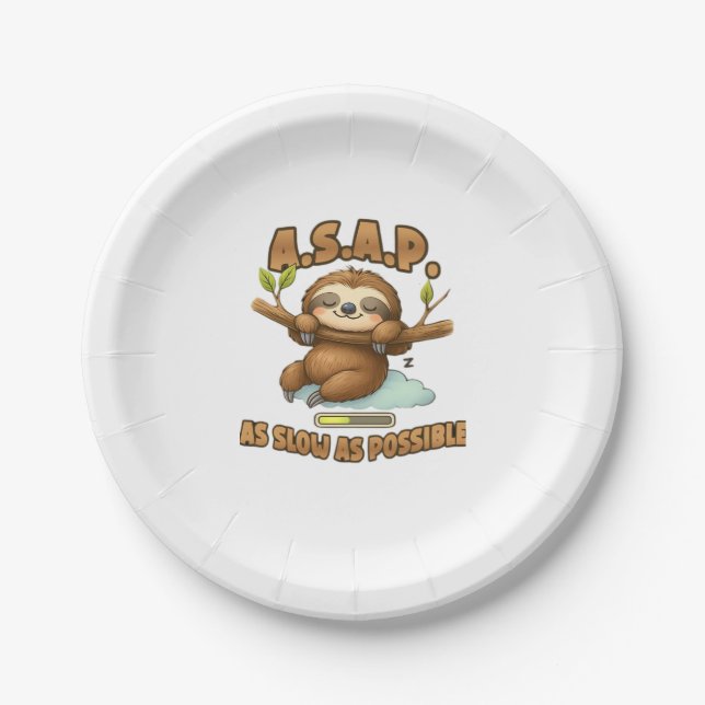 Cute Sloth ASAP � As Slow As Possible Classic T-Sh Paper Plate (Front)