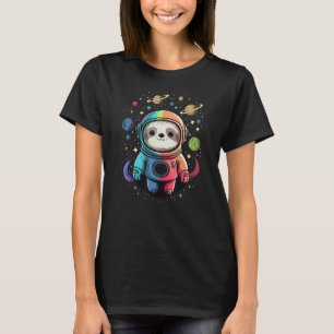 Cute Sloth Astronaut in Outer Space Cosmic Colours T-Shirt