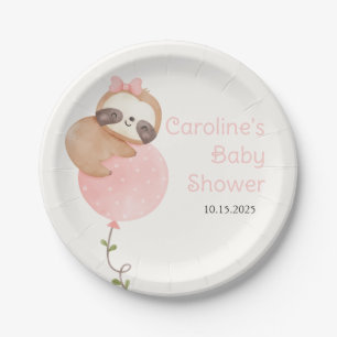 Cute Sloth Baby Girl Baby Shower Diaper Raffle Paper Plate