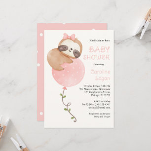 Cute Sloth Baby Girl Baby Shower Invitation