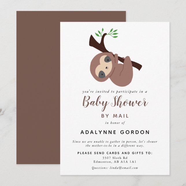 Cute Sloth Baby Shower by Mail Boy Adorable Animal Invitation (Front/Back)