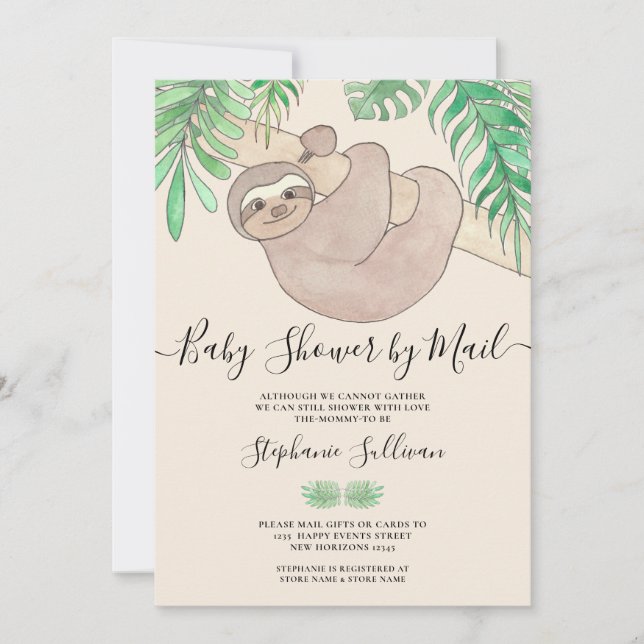 Cute Sloth Baby Shower By Mail Invitation (Front)