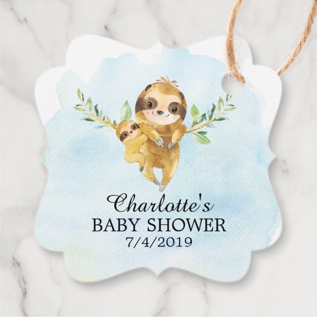 Cute Sloth Baby Shower Favour Gift Tag (Back)