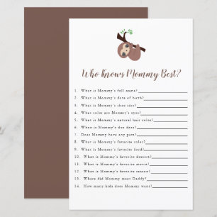 Cute Sloth Baby Shower Game Who knows Mummy Best