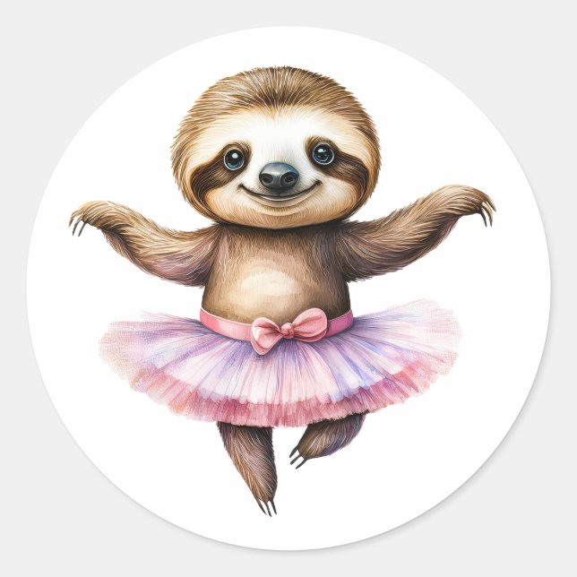 Cute sloth ballerina dancing ballet classic round sticker (Front)