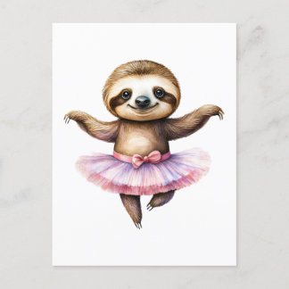 Cute sloth ballerina dancing ballet holiday postcard