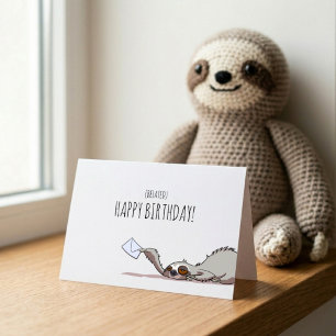 Cute Sloth Belated Happy Birthday Funny Cartoon Card