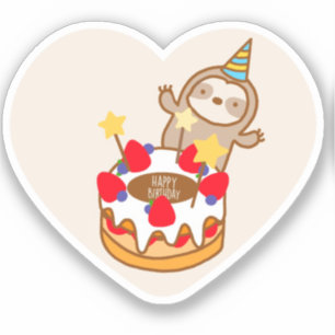 Cute Sloth Birthday Cake Vinyl Sticker 