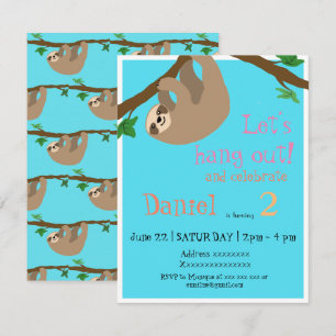 Cute Sloth, birthday party invitation