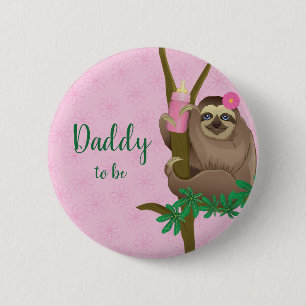 Cute Sloth Blush Pink Daddy to be Baby Shower 6 Cm Round Badge