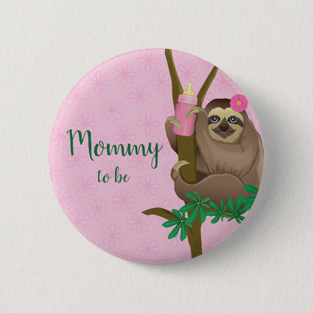 Cute Sloth Blush Pink Mummy to be Baby Shower 6 Cm Round Badge (Front)