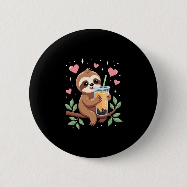 Cute Sloth Boba Bubble Milk Tea Kawaii Women Girls 6 Cm Round Badge (Front)