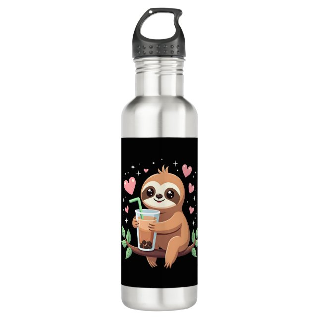 Cute Sloth Boba Bubble Milk Tea Kawaii Women Girls 710 Ml Water Bottle (Front)