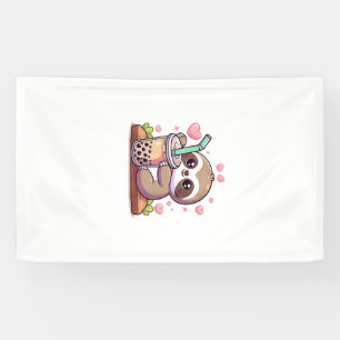 Cute Sloth Boba Bubble Milk Tea Kawaii Women Girls Banner