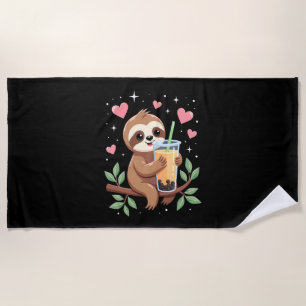 Cute Sloth Boba Bubble Milk Tea Kawaii Women Girls Beach Towel