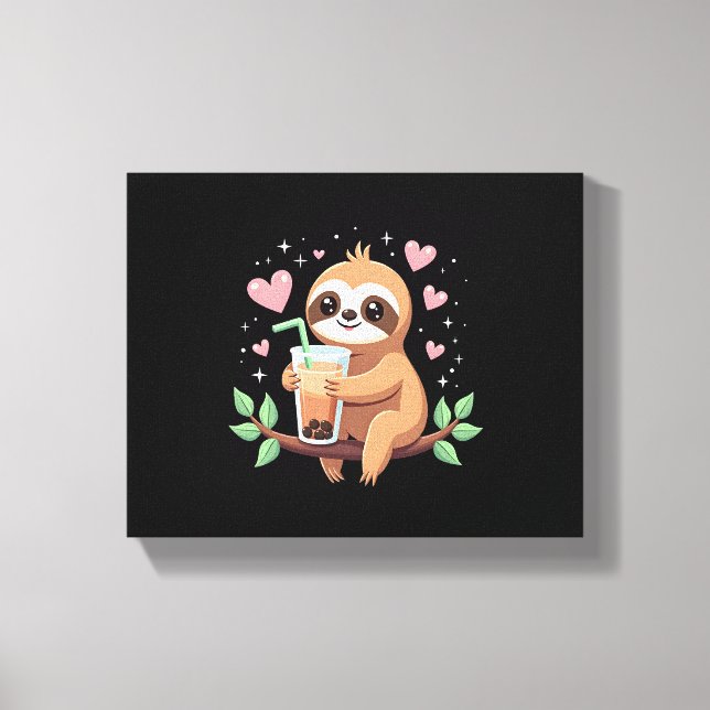 Cute Sloth Boba Bubble Milk Tea Kawaii Women Girls Canvas Print (Front)