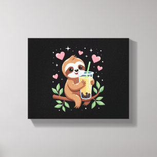 Cute Sloth Boba Bubble Milk Tea Kawaii Women Girls Canvas Print