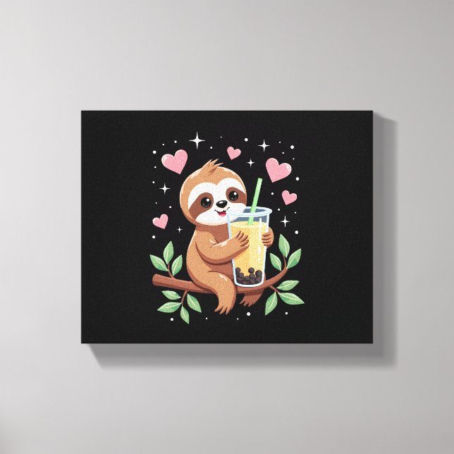Cute Sloth Boba Bubble Milk Tea Kawaii Women Girls Canvas Print (Front)