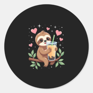 Cute Sloth Boba Bubble Milk Tea Kawaii Women Girls Classic Round Sticker