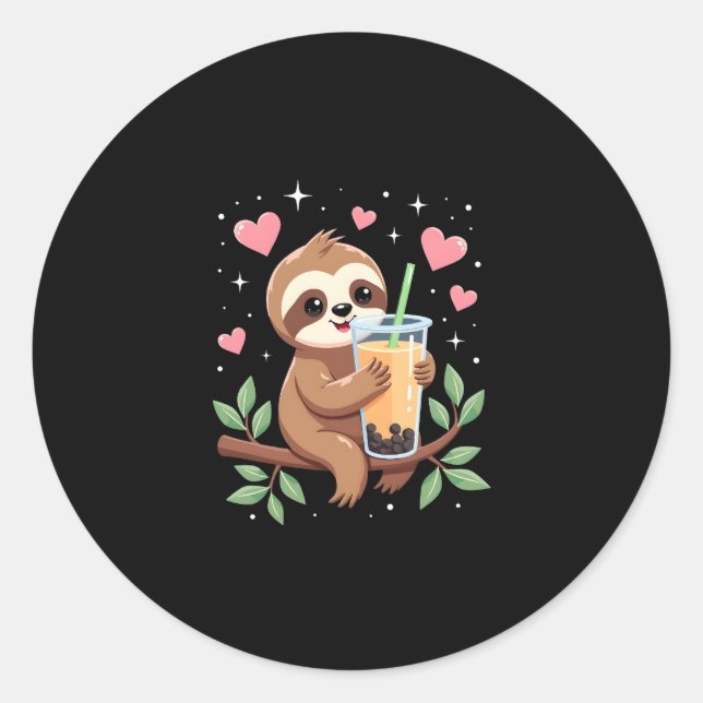 Cute Sloth Boba Bubble Milk Tea Kawaii Women Girls Classic Round Sticker (Front)