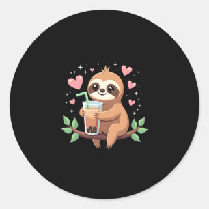 Cute Sloth Boba Bubble Milk Tea Kawaii Women Girls Classic Round Sticker
