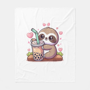Cute Sloth Boba Bubble Milk Tea Kawaii Women Girls Fleece Blanket