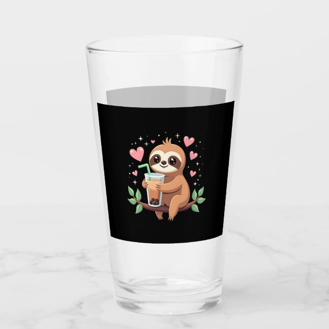 Cute Sloth Boba Bubble Milk Tea Kawaii Women Girls Glass (Front)