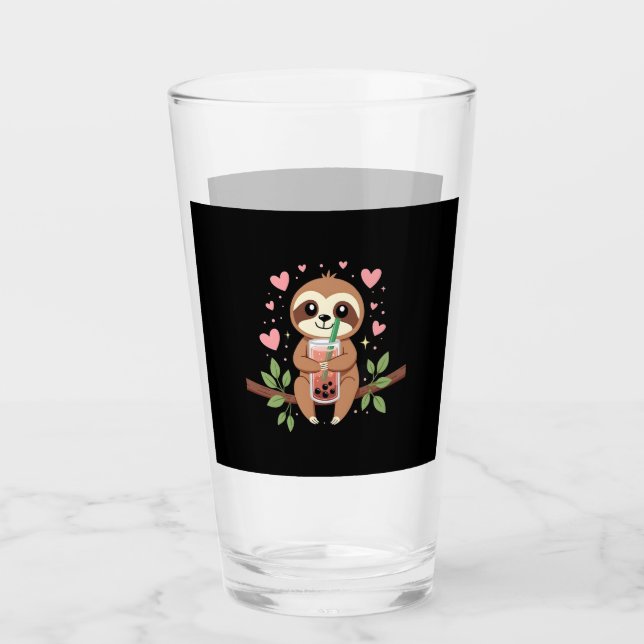 Cute Sloth Boba Bubble Milk Tea Kawaii Women Girls Glass (Front)