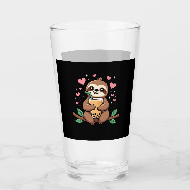 Cute Sloth Boba Bubble Milk Tea Kawaii Women Girls Glass (Front)