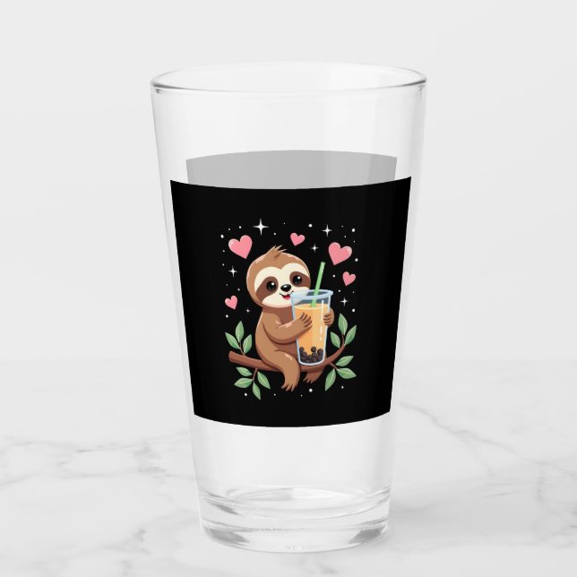 Cute Sloth Boba Bubble Milk Tea Kawaii Women Girls Glass (Front)