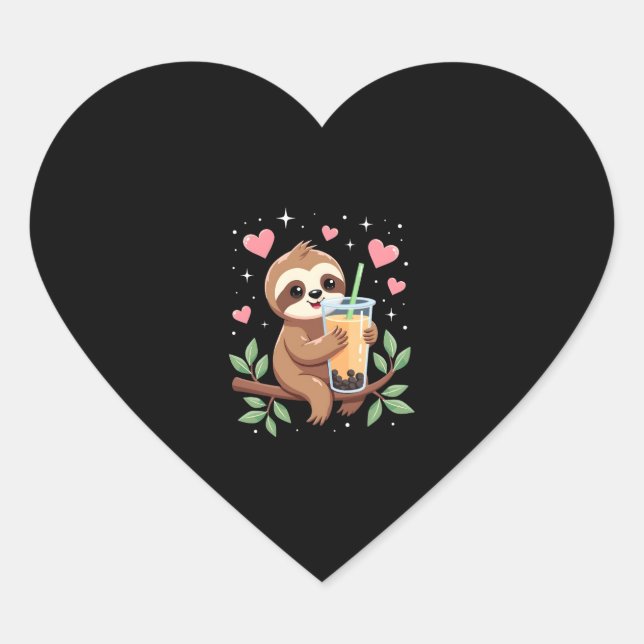 Cute Sloth Boba Bubble Milk Tea Kawaii Women Girls Heart Sticker (Front)