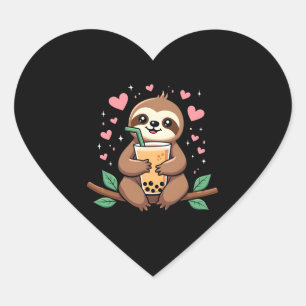 Cute Sloth Boba Bubble Milk Tea Kawaii Women Girls Heart Sticker
