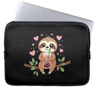 Cute Sloth Boba Bubble Milk Tea Kawaii Women Girls Laptop Sleeve