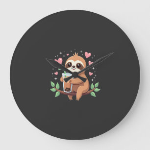 Cute Sloth Boba Bubble Milk Tea Kawaii Women Girls Large Clock
