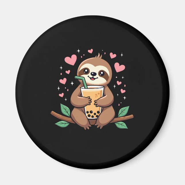 Cute Sloth Boba Bubble Milk Tea Kawaii Women Girls Magnet (Front)