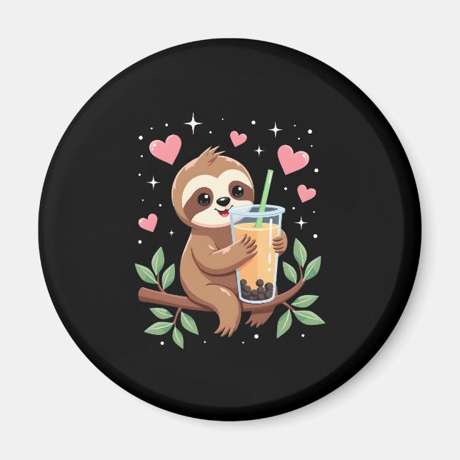 Cute Sloth Boba Bubble Milk Tea Kawaii Women Girls Magnet (Front)