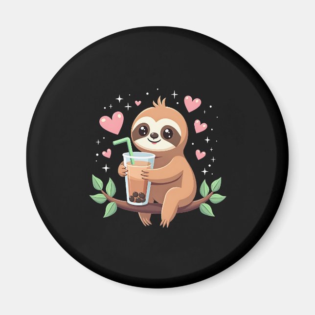 Cute Sloth Boba Bubble Milk Tea Kawaii Women Girls Magnet (Front)