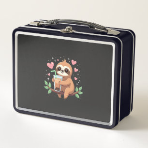 Cute Sloth Boba Bubble Milk Tea Kawaii Women Girls Metal Lunch Box